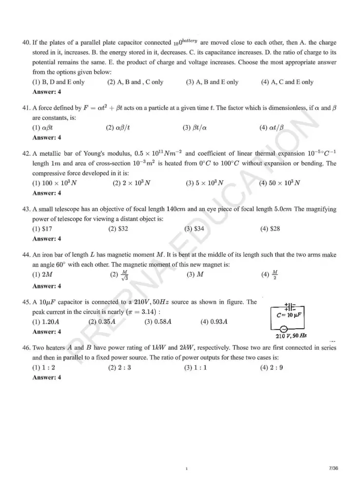 NEET Answer Key Pages